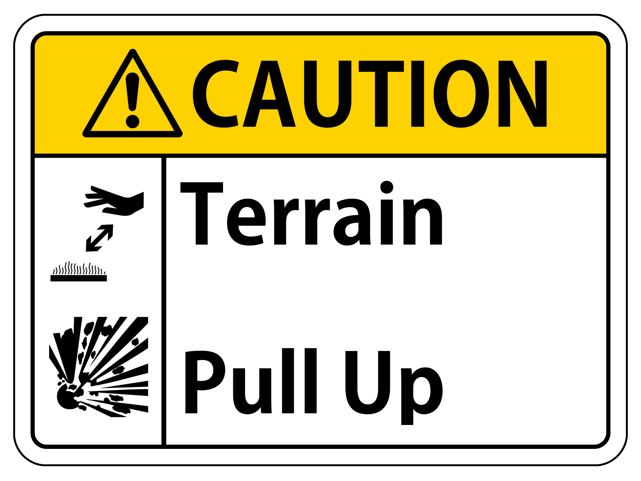 a parody health and safety warning combined with ground proximity warning system alarms